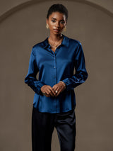 [Teal] SilkSilky  Long Sleeve Lapel Collar Women's Shirts 003