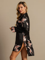 [Black] SilkSilky  Long Sleeve Lapel Collar Nightshirt 003