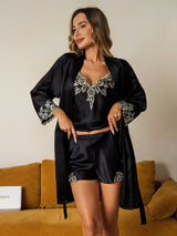[Black] SilkSilky  3/4 Sleeve V Neck Women's Pajamas 003