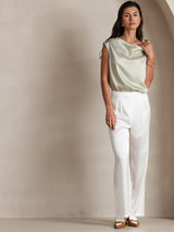 [Light Green] SilkSilky  Cap Sleeve Cowl Neck Women's T-Shirt 006
