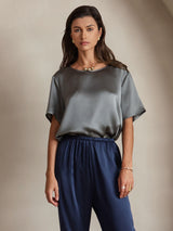[Dark Gray] SilkSilky  Short Sleeve Round Neck Women's T-Shirt 001
