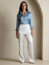 [Grayish Blue] SilkSilky  3/4 Sleeve Lapel Collar Women's Shirts 006