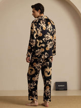 [Black Dragon] SilkSilky  Long Sleeve Lapel Collar Men's Pajamas 002