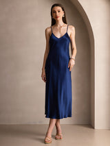 [Dark Blue] SilkSilky  Spaghetti Strap V Neck Dress 003