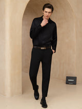 [Black] SilkSilky  Long Sleeve Lapel Collar Men's Shirt 008