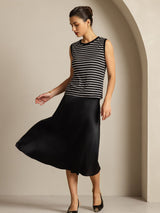 [Black Stripe] SilkSilky  Sleeveless Round Neck Camisole Top 005