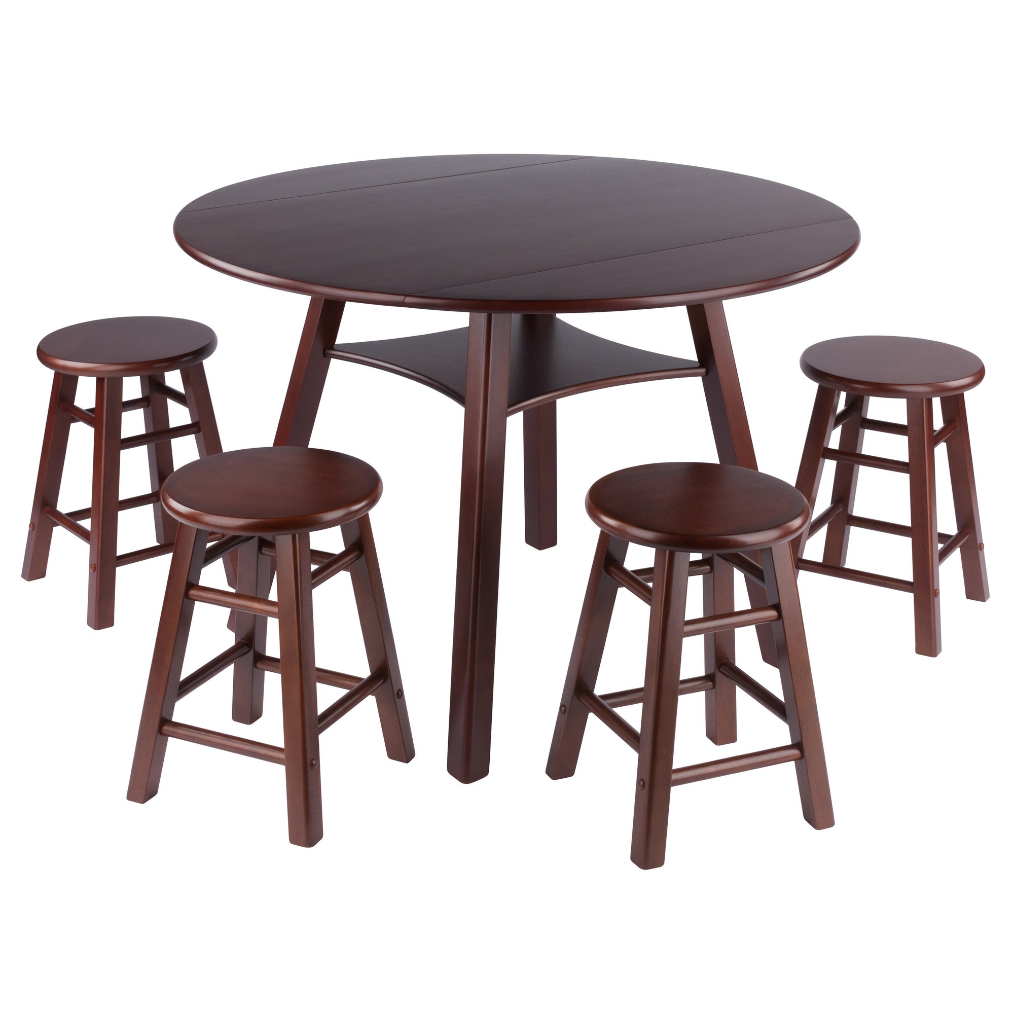 Marbelle Table 5-Pc Drop Leaf Dining Table with 4 Element 18 Dining Stools, Walnut
