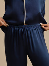 [Dark Blue] SilkSilky  Long Sleeve Lapel Collar Women's Pajamas 005