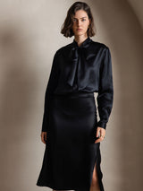 [Black] SilkSilky  Long Sleeve Tie Neck Women's Blouse 002