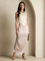 [Beige] SilkSilky  Sleeveless Round Neck Women's T-Shirt 007