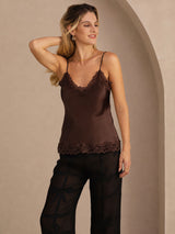 [Brown] SilkSilky  Spaghetti Strap V Neck Camisole Top 003