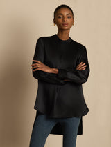 [Black] SilkSilky  Long Sleeve Stand Collar Women's Blouse 004