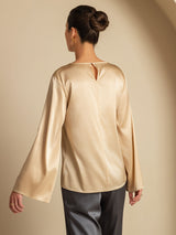 [Champagne] SilkSilky  Long Sleeve Boat Neck Women's Blouse 002