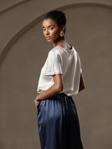 [Light Gray] SilkSilky  Short Sleeve Boat Neck Women's T-Shirt 004