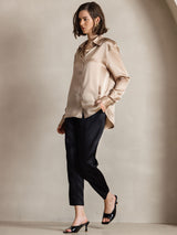 [Champagne] SilkSilky  Long Sleeve Lapel Collar Women's Shirts 008