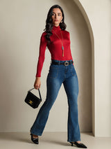 [Wine] SilkSilky  Long Sleeve Turtle Neck Women's T-Shirt 006