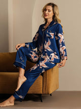 [Dark Blue] SilkSilky  Long Sleeve Lapel Collar Women's Pajamas 006