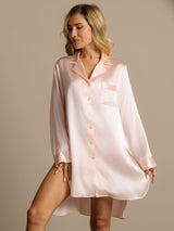[Light Pink] SilkSilky  Long Sleeve Lapel Collar Nightshirt 005