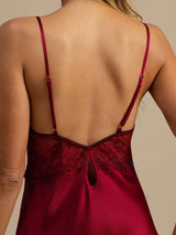 [Wine] SilkSilky  Spaghetti Strap Deep V Neck Nightgown 006