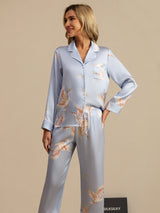 [Light Blue] SilkSilky  Long Sleeve Lapel Collar Women's Pajamas 003