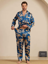 [Navy Dragon] SilkSilky  Long Sleeve Lapel Collar Men's Pajamas 006