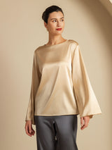 [Champagne] SilkSilky  Long Sleeve Boat Neck Women's Blouse 004