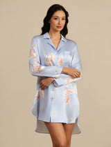 [Light Blue] SilkSilky  Long Sleeve Lapel Collar Nightshirt 003