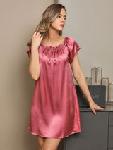 [Pale Mauve] SilkSilky  Cap Sleeve Square Neck Nightgown 001