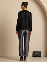 [Black] SilkSilky  Long Sleeve Round Neck Women's Blouse 002