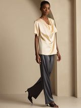 [Champagne] SilkSilky  Short Sleeve Cowl Neck Women's Blouse 007