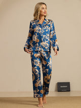 [Navy Dragon] SilkSilky  Long Sleeve Lapel Collar Women's Pajamas 004