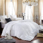 Luxurious Queen Size Siberian Goose Down Comforter, 600 Thread Count 100% Egyptian Cotton Cover, Solid White Color, 60 Oz Fill W