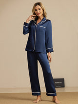 [Dark Blue] SilkSilky  Long Sleeve Lapel Collar Women's Pajamas 006