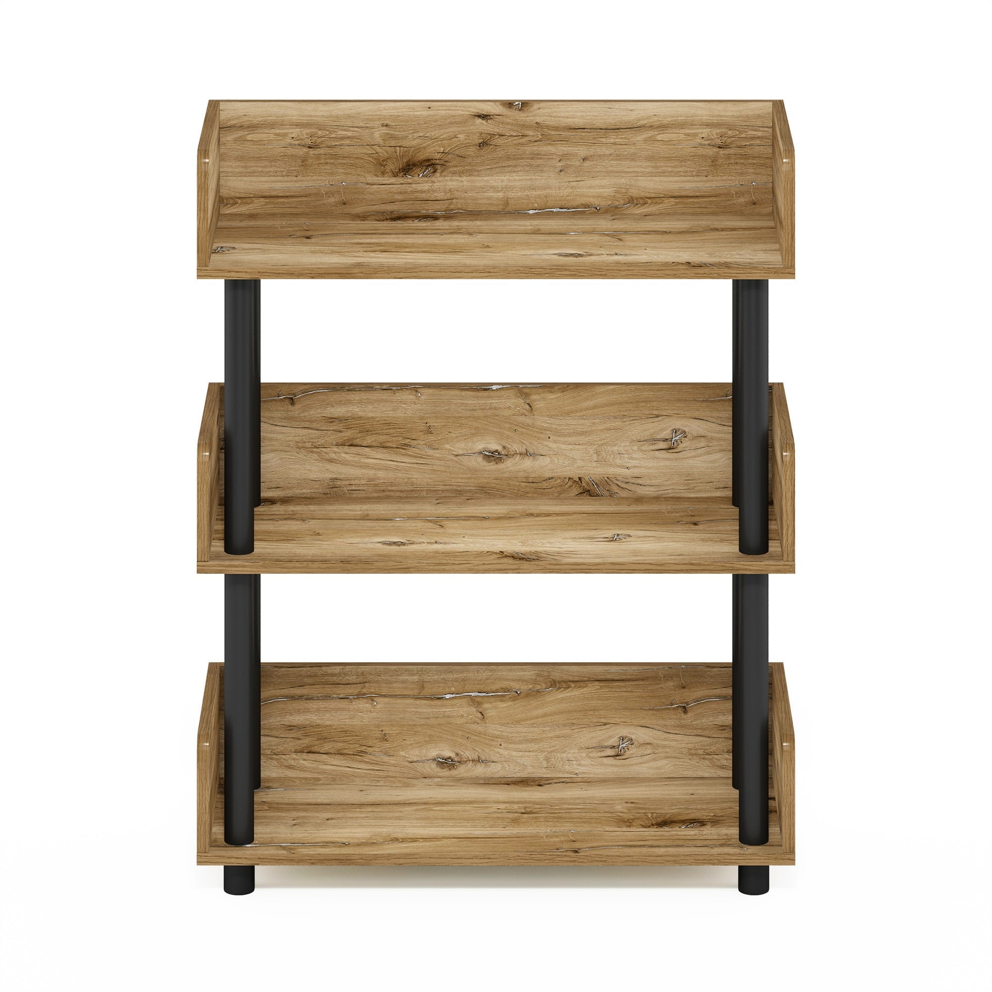 Furinno Turn-N-Tube 3-Tier Toolless Display Rack, Flagstaff Oak/Black