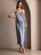 [Grayish Blue] SilkSilky  Spaghetti Strap V Neck Dress 001