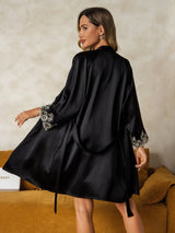 [Black] SilkSilky  3/4 Sleeve V Neck Women's Pajamas 002