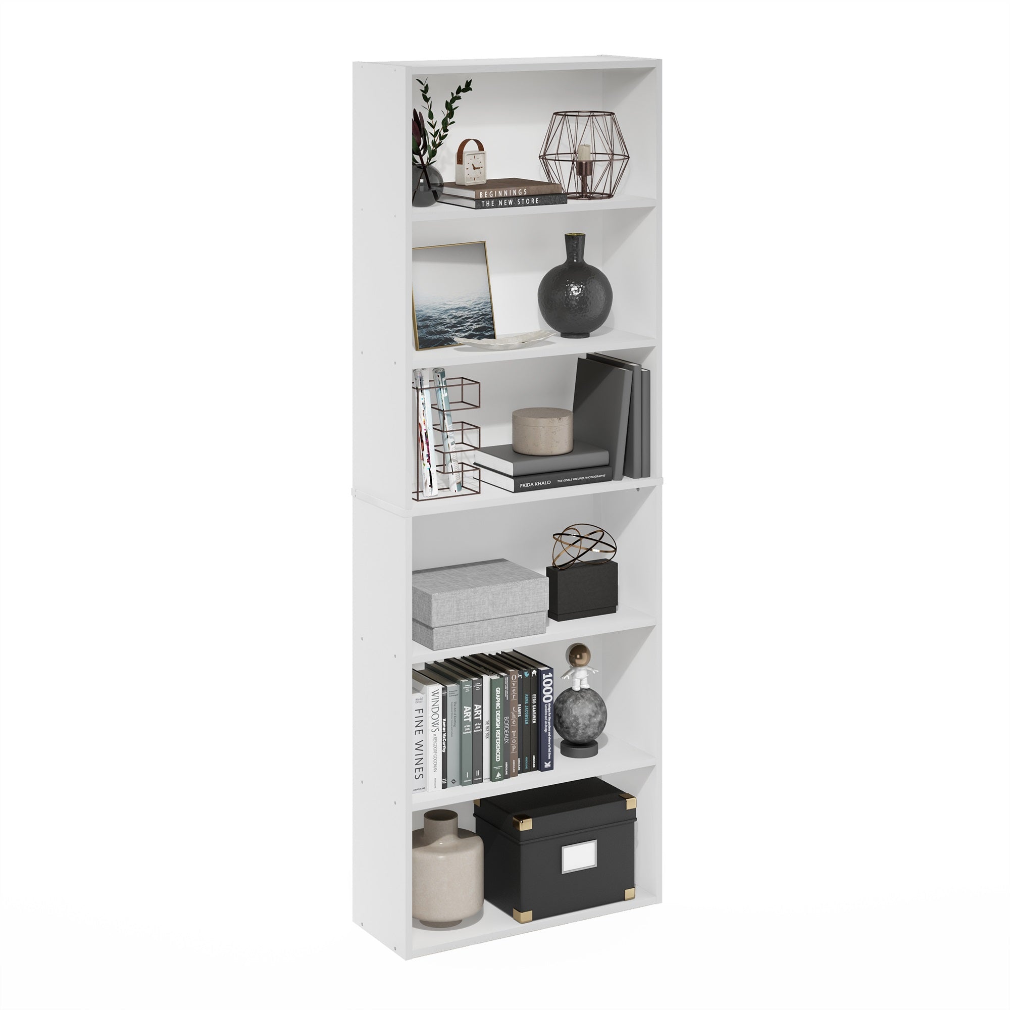 Furinno Jaya Simply Home Free Standing 6-Tier Open Storage Bookcase, White