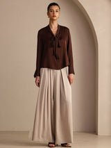 [Bitter Chocolate] SilkSilky  Long Sleeve Tie Neck Women's Blouse 006