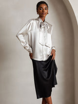 [Light Gray] SilkSilky  Long Sleeve Tie Neck Women's Blouse 004