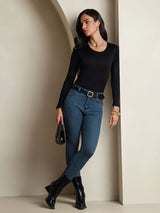 [Black] SilkSilky  Long Sleeve Round Neck Women's T-Shirt 005