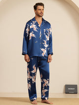 [Dark Blue] SilkSilky  Long Sleeve Lapel Collar Men's Pajamas 003