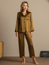 [Brown] SilkSilky  Long Sleeve Lapel Collar Women's Pajamas 001