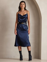 [Dark Blue] SilkSilky  Spaghetti Strap Cowl Neck Camisole Top 001