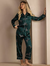[Emerald Zebra] SilkSilky  Long Sleeve Lapel Collar Women's Pajamas 007