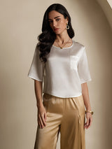 [White] SilkSilky  Half Sleeve Women's T-Shirt 003