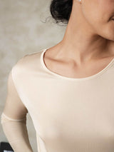 [Tan] SilkSilky  Silk Jersey Long Sleeve Round Neck Women's Long Johns 005