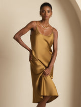 [Brown] SilkSilky Spaghetti Strap U Neck Dress 006