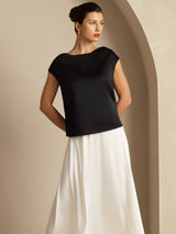 [Black] SilkSilky  Cap Sleeve Cowl Neck Women's T-Shirt 008