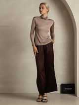 [Khaki] SilkSilky  Long Sleeve Turtle Neck Women's T-Shirt 006