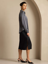 [Dark Gray] SilkSilky  Long Sleeve Lapel Collar Women's Shirts 009